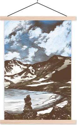 Produktbild von MuchoWow® Textilposter Berg - Meer - Himmel 40x60 cm mit holzfarbenen Rahmen - Poster