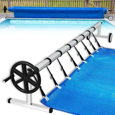 Produktbild von Poolfolien-Aufroller aus Aluminium und Edelstahl für 300 bis 570 cm, Aufrollsystem mit drehbarem Griff für Pool- und Solarfolien