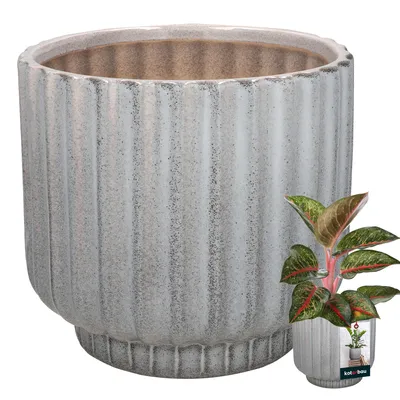 Produktbild von KOTARBAU® Blumentopf Grau Keramik rund ⌀ 13 cm Höhe 14 cm Glasierte Keramik 1 St. Blumenübertopf groß Übertopf Keramik Pflanztopf Keramik Blumentopf Keramik Pflanzkübel Keramik