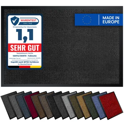 Produktbild von Gentle North Hochwertige Fußmatte grau schwarz 130x200cm groß für Innen & Außen - Schmutzfangmatte rutschfest, waschbar & wetterfest