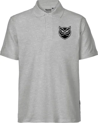 Produktbild von Huuraa Herren Polo Shirt Eule Silhouette M Sport Grey Bio Baumwolle Fairtrade Poloshirt Geschenkidee