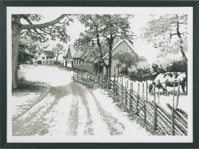 Immagine prodotto di Permin ricamo a punto croce "Fattoria monocromatica", schema contato, 42x58cm, 70-6813
