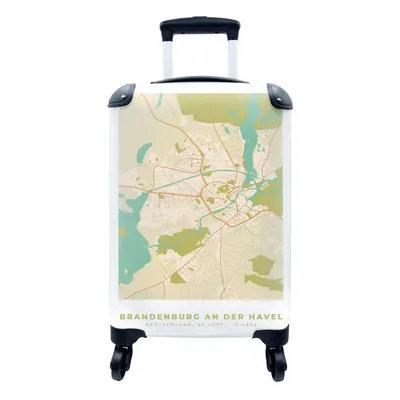 Produktbild von MuchoWow® Koffer Handgepäck Trolley Rollkoffer Kleine Reisekoffer mit 4 Rollen - Karte - Brandenburg an der Havel - Stadtplan - Vintage - Cabin Size < 55x40x23 cm & 55x40x20 cm - Fotokoffer - Kabinenkoffer - Boardgepäck - Reise-Box - Reisekoffer - Reisegepäck - Koffer mit Bild - Trolley für Kinder