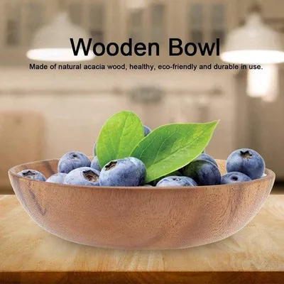 Image de Saladier en bois massif - Saladier en bois d'acacia pour salades, soupes et riz - Grand bol à fruits en bois (20 x 45 cm)