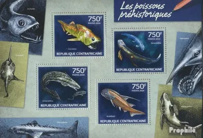 Produktbild von Briefmarken Zentralafrikanische Republik 2014 Mi 4620-4623 Kleinbogen (kompl. Ausgabe) postfrisch Prähistorische Fische