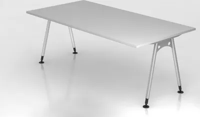 Produktbild von Schreibtisch Keijo | Grau | BxT 200x100cm | Höhe 68-76cm | stufenlos höhenverstellbar | A-förmiges Rundrohrgestell Silber | Rechteckform