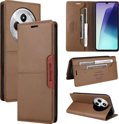 Produktbild von Handyhülle für Xiaomi Redmi 14C Hülle, Leder Flip Wallet Kartenfach Stand Schutzhülle Braun