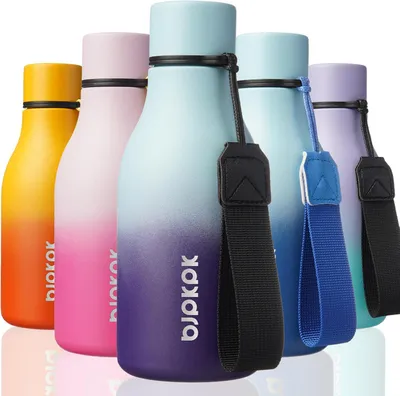 Produktbild von Isolierflasche 350 ml, auslaufsicher, 3 Deckel inklusive Strohhalm, für Kinder, Schule & Sport