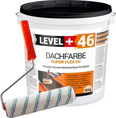 Produktbild von Dachfarbe 25kg Flexible Sockelfarbe Dachlack Ziegelrot+Farbroller 25cm Set RM46