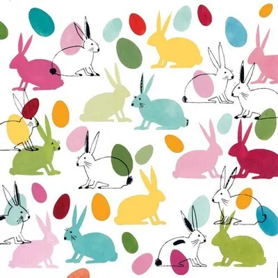 Produktbild von 20 Servietten Rabbits & Eggs - Bunte Hasen und Ostereier 33x33cm