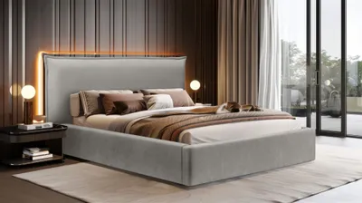 Produktbild von Polsterbett Doppelbett Bett AMADA 180x200cm in Stoff Ditra Grau