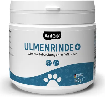Produktbild von AniGo Ulmenrinde Plus - OHNE Aufkochen für Hunde & Katzen, Stark Schleimend, Naturrein in , Bessere Verdauung und Darmflora, Ulmenrinde zur Darmsanierung, Slippery Elm Bark 120g