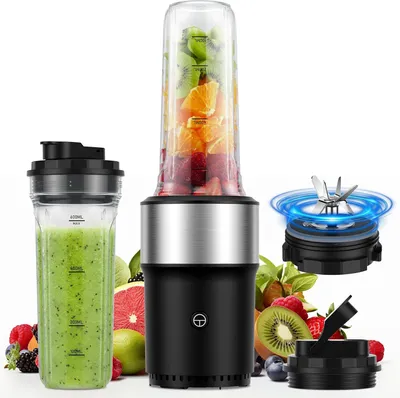 Produktbild von Smoothie Maker, StandMixer, Blender, 900W, mit 2 * 650ml Flasche, mixer mit Edelstahl 6-Klingen, BPA frei, Smoothies shakes und Säfte mit Rezepte