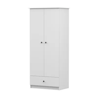Produktbild von Kinderkleiderschrank Drehtürenschrank Schrank 85 cm Weiß/Weiß mit Drehtüren eine Schublade und graue Griffe Olaf 06