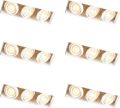 Produktbild von QAZQA - Set mit 6 Einbaustrahlern Weiß Verstellbar Rahmenlos 3-Lichter - Oneon I Wohnzimmer I Schlafzimmer - Stahl - LED geeignet GU10