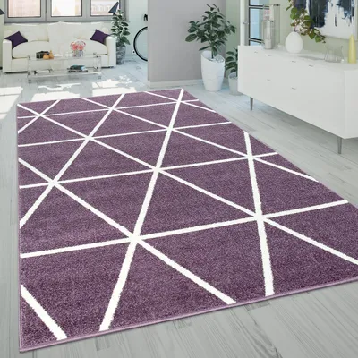 Produktbild von Teppich Wohnzimmer Kurzflor Pastell Geometrisches Design Rauten Muster Lila Grösse 70x250 cm
