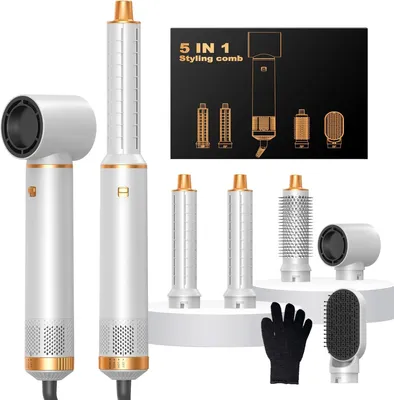 Produktbild von UKLISS 5-in-1-Haarstyler, 1000 W, mit Rundbürste, Luftlockenstab, Glättbürste, Weiß