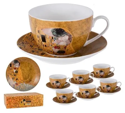 6 Tassen mit Untertasse, 250 ml, 9,5 x 6 x 11 cm, Keramik