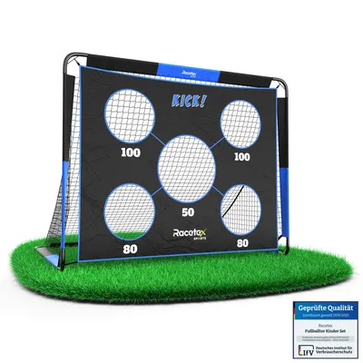 Produktbild von Racetex 2-in-1 Fußballtor Kinder mit Torwand – Fussballtore für Garten Kinder, robust & stabil dank Glasfaserstangen – schnell aufbaubar & leicht blau