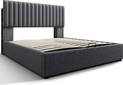 Produktbild von Polsterbett  Stauraum Doppelbett LED  Bett mit  USB Type C , Stauraum & Verstellbares Kopfteil ,140x200cm  Grau Ohne Matratze