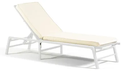 Image de Coussin amovible et imperméable pour chaise longue et transat, épaisseur 8 cm, avec fixations réglables, pour le jardin, la piscine, la plage et la terrasse - Couleur crème