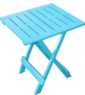 A light blue folding table against a white background.
