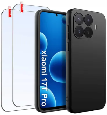 Produktbild von Hülle für Xiaomi 17T Pro, mattschwarz, aus Silikon, Slim, 2 Stück, 9H-Glas