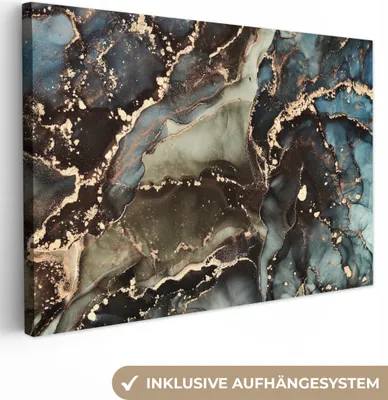 Produktbild von MuchoWow® - Leinwandbilder - Marmor - Gold - Grün, Wandbild, Wanddeko Bilder Wohnzimmer, 30x20 cm