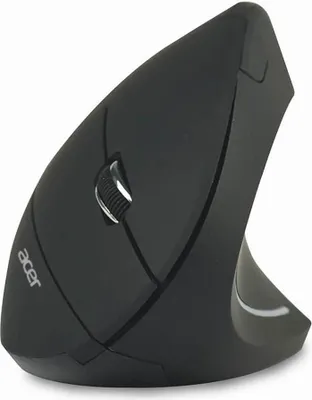 A black vertical mouse is shown against a white background.