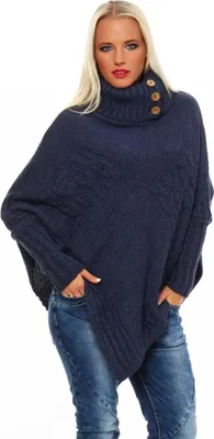 Produktbild von 30-01 Mississhop Damen Poncho Strick Pullover weiche Strickjacke Cape Umhang Überwurf One Size Nachtblau