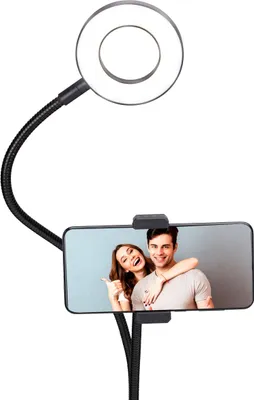 Produktbild von Edco Selfiestudio Ringlicht mit Handyhalterung - 24 LEDs - Flexibler Hals - Perfekt für Selfies und Videotelefonie