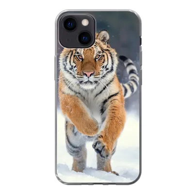 Produktbild von MuchoWow® Handyhülle Schutzhülle Hülle für iPhone 13 Tiger - Landschaft - Schnee - Tiere Silikon Softcase Handy Hülle - Karteninhaber
