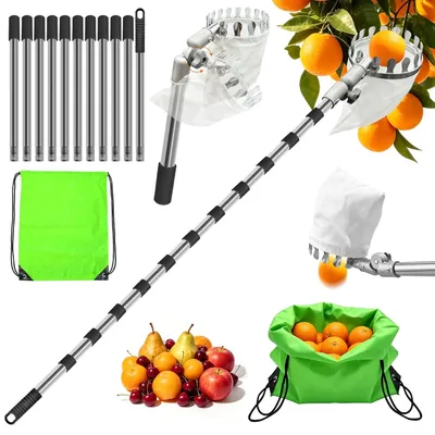 Imagen del producto de Varilla telescópica para recoger frutos, ajustable hasta 4,2 metros, con bolsa de algodón y mochila, ideal para manzanas y peras