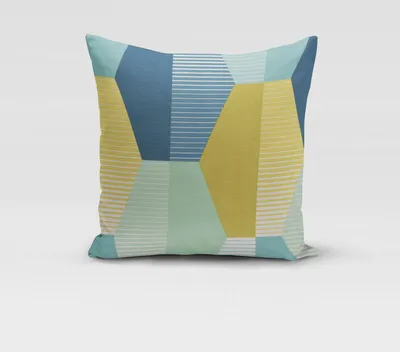 Produktbild von SCHÖNER LEBEN. Kissenhülle geom. Retro Sechseck blau grün weiß Größe 80x80cm (HxB) 80x80cm (HxB) Größe