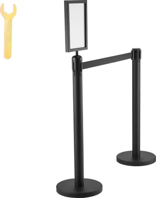 Obrázek produktu pro SucceBuy zábranové sloupky, balení 6 zábran, lakované sloupky z uhlíkové oceli s držákem na značku a 3 kusy 2 m dlouhého zatahovacího popruhu, dělící pásek zábrany, snadná instalace