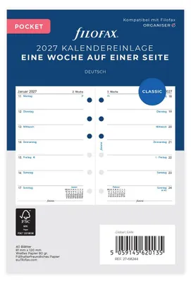Produktbild von FILOFAX Kalendereinlage 2027 - POCKET - 1 Woche = 1 Seiten - weiss - deutsch