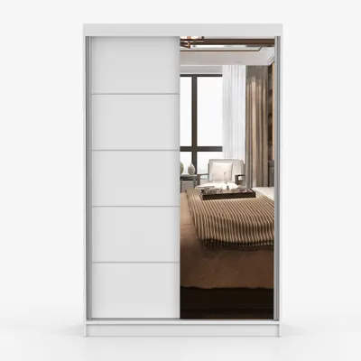 Produktbild von Schiebetürenschrank Schwebetürenschrank Kleiderschrank Schrank Neomi 05 Weiß/Weiß mit Spiegel