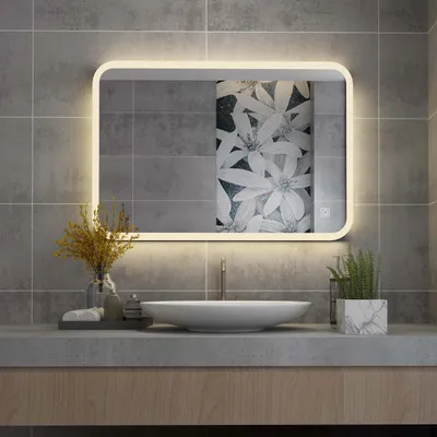 Produktbild von LISA Badspiegel mit Beleuchtung 60x50cm mit LED Wandspiegel Badezimmerspiegel 50x60cm Lichtspiegel 3 Lichtfarben Dimmbar+Touch+IP44+++