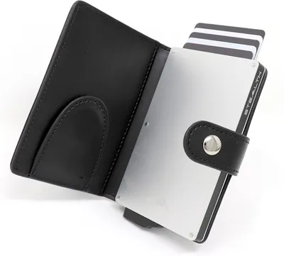 Produktbild von RFID Kartenportmonai Herren - Minimalistische Pop-Up-Portemonnaies mit Geschenkbox - Metall-Kreditkartenhalter für Männer (Silbernes Aluminium Schwarz