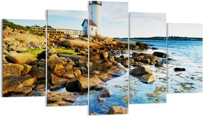 Produktbild von Bild auf Leinwand - Leinwandbild - Leuchtturm Ufer Wolke Landschaft - 160x85cm - Wand Bild - Wanddeko - Leinwanddruck - Bilder - Kunstdruck - Leinwand bilder - Wandkunst - EA160x85-2973