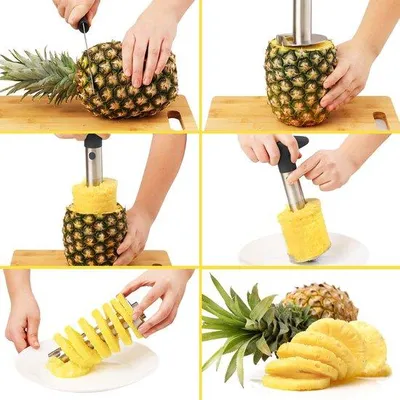 Obrázek produktu pro Ibenzoa® Nástroj na krájení a odstraňování jádra ananasu – odstraňuje jádro a krájí ananas na dokonalé plátky, nerezová ocel, vhodný do myčky, ergonomická protiskluzová rukojeť
