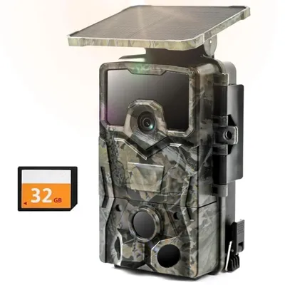 Produktbild von 4K 48MP Solar Wildkamera Wildtierkamera mit 32 GB Karte 0,1s Auslösezeit Wildtierkamera mit Nachtsicht Bewegungsmelder Kein WLAN IP66 Wasserdicht