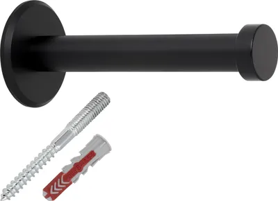 Produktbild von Garderobenhaken TALEA echt Edelstahl massiv schwarz pulverbeschichtet Ø 10 / 15 mm Länge 70 mm Gesamtlänge 73 mm mit Platte Haken Kleiderhaken Handtuchhalter von SOTECH