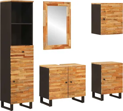 Productafbeelding van Maison Exclusive - Badkamersets, 5-delig, natuurlijke stijl, 38 x 33 x 160 cm, massief mangohout