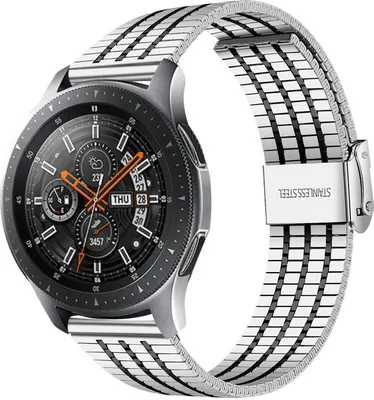 Produktbild von Strap-it Edelstahlarmband - Kompatibel mit Samsung Galaxy Watch Armband 46mm Ersatzarmband Edelstahl - Verstellbarer Verschluss - Hochwertiges Material - für Smartwatch 22mm Armband Silber / Schwarz