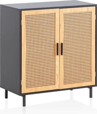 Immagine prodotto di Credenza 80x86,5x40 cm cassettiera nera con vimini viennese, cassettiera alta senza tempo, armadio in piedi da soggiorno a 2 ante, credenza in rattan | Wohnling