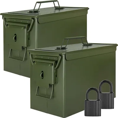 Immagine prodotto di Trucky 2x Scatola portamunizioni in metallo, Con serratura scatola portamunizioni con coperchio, 33 x 19 x 23 cm, colore verde militare