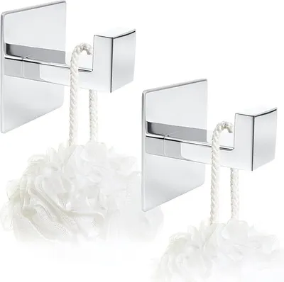 Produktbild von PolkaHome® Selbstklebende Handtuchhaken 2er Set - Edelstahl Wandhaken ohne Bohren, Chrom, für Bad & Küche, 5,5 x 4,5 x 5,5 cm