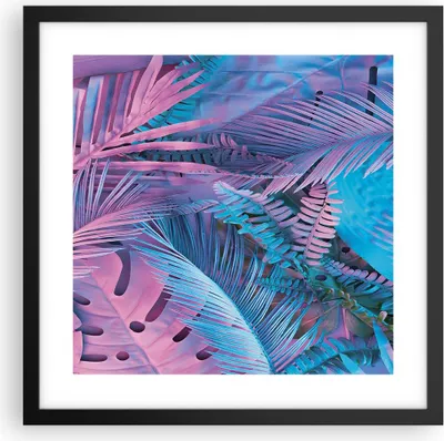 Produktbild von Gerahmtes Poster - Schwarzer Rahmen - Blätter Rosa Blau - 40x40 cm - Wand Bild - Wanddeko - Wandbilder - Kunstposter - Wandposter - Bilderrahmen - Bilder - Kunstdruck - P2BAC40x40-4401