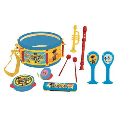 Produktbild von LEXIBOOK - TOY STORY 4 - Set mit 7 Musikinstrumenten - Schlagzeug, Maracas, Kastagnetten, Mundharmonika, Flöte, Trompete & Tamburin